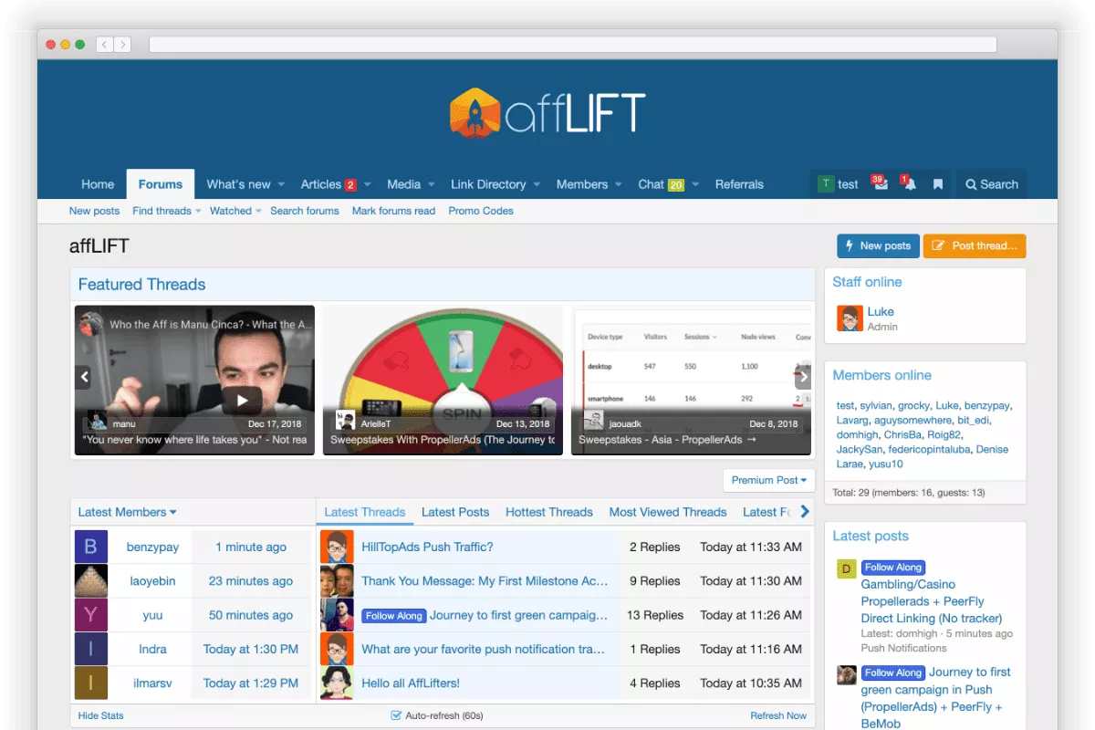 Browse forums and live chat rooms for access to real-time insights with AffLift.