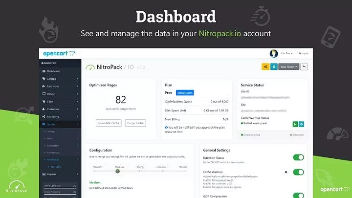 NitroPack’s dashboard features an all-in-one performance optimization and caching service